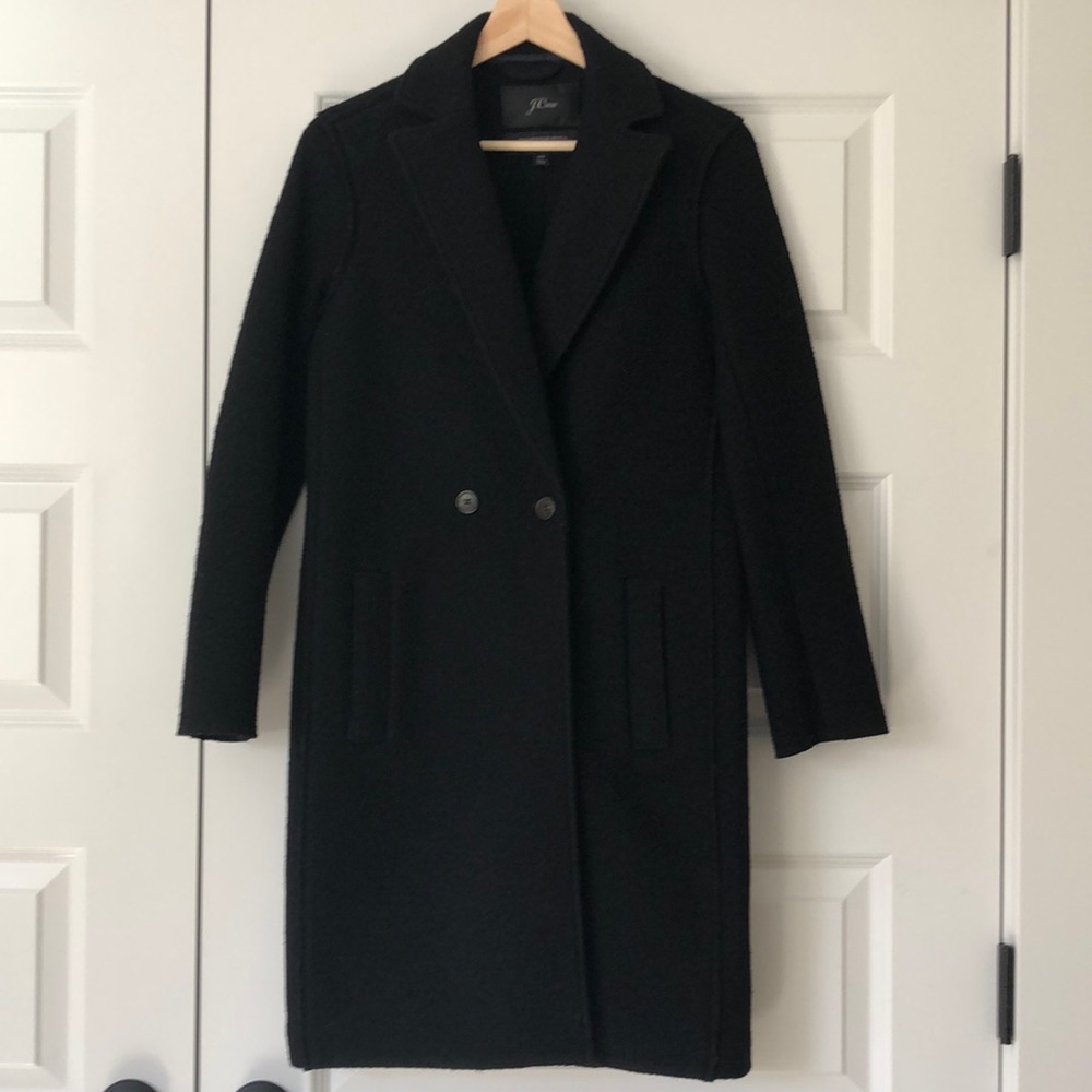 J. Crew daphne topcoat, 00, black, EUC